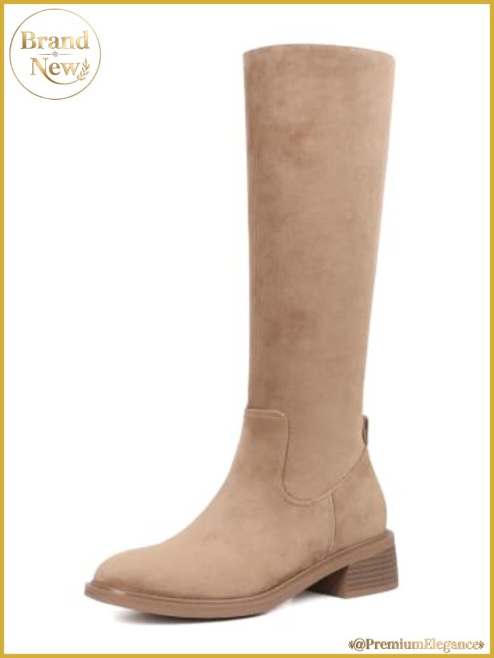 Faux Suede Knee High Boots Round Toe Side Zipper Riding Boots